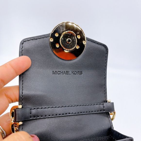 Michael Kors Carmen Small Logo Smartphone Crossbody Bag Black NWT Org $348 - Picture 5 of 10